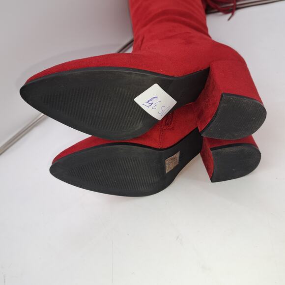Dream Pairs  Red Women’s Thigh High Boots Over the knee Stretch 3" Block Heel 7 - Picture 9 of 9